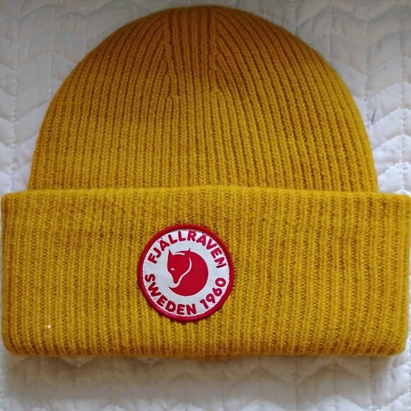 Fjallraven Unisex Adult Mustard Yellow 1960 Logo Hat Ribbed Knit Beanies - Picture 2 of 6